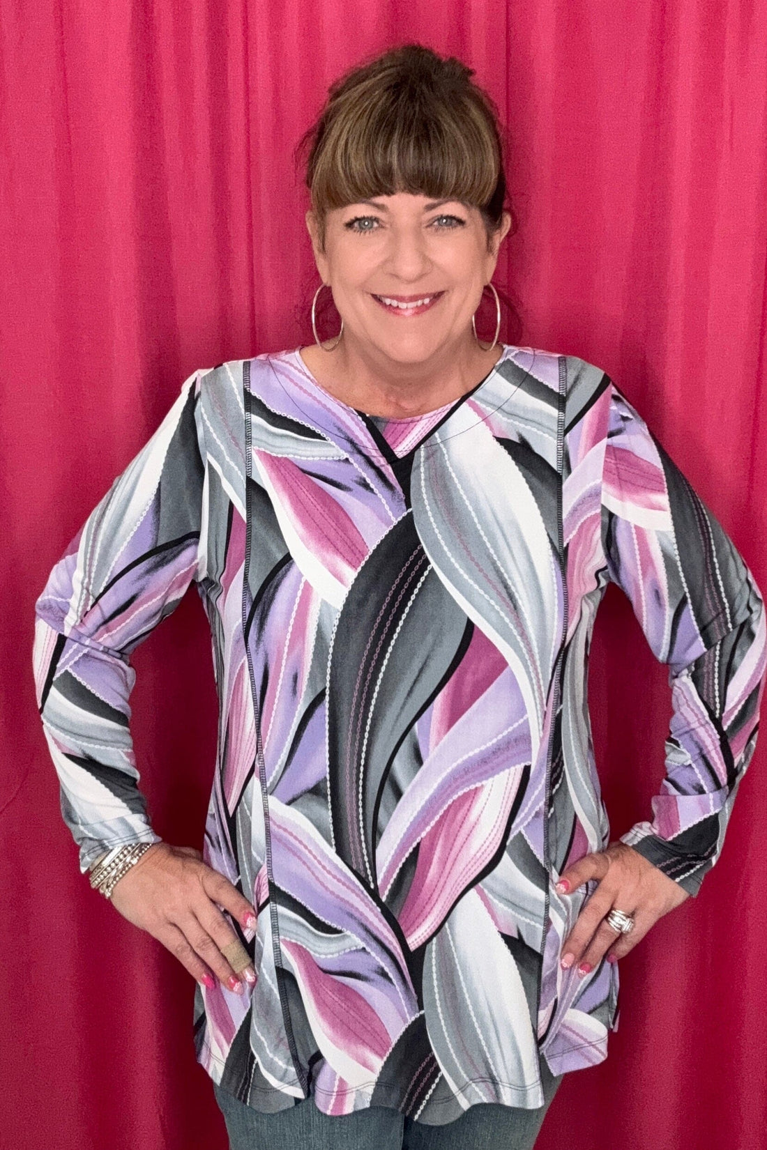 Long Sleeve Scoop Neck Printed Top MISSY TOP SPECIAL SOUTHERN LADY