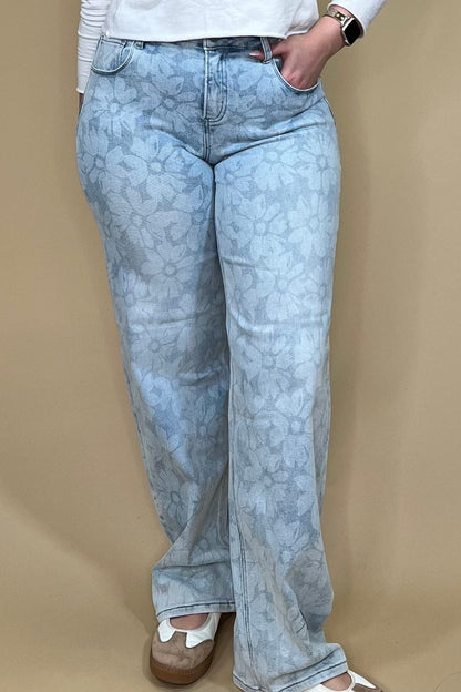 High Rise Wide Baggy Floral Print Jeans BOTTOMS RISEN 