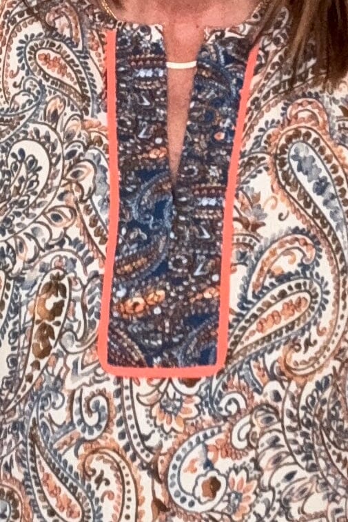 Printed 3/4 Blouson Sleeve Notch Neck MISSY TOP SPECIAL DEMOCRACY 