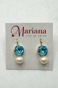 Double Stone Cushion Cut Earrings with Aquamarine and Pearl - Yellow Gold BETTERBRANDJEWELRY MICHALSMARIANA 