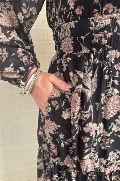 Long Sleeve Printed Maxi Dress DRESS SHE&amp;SKY 