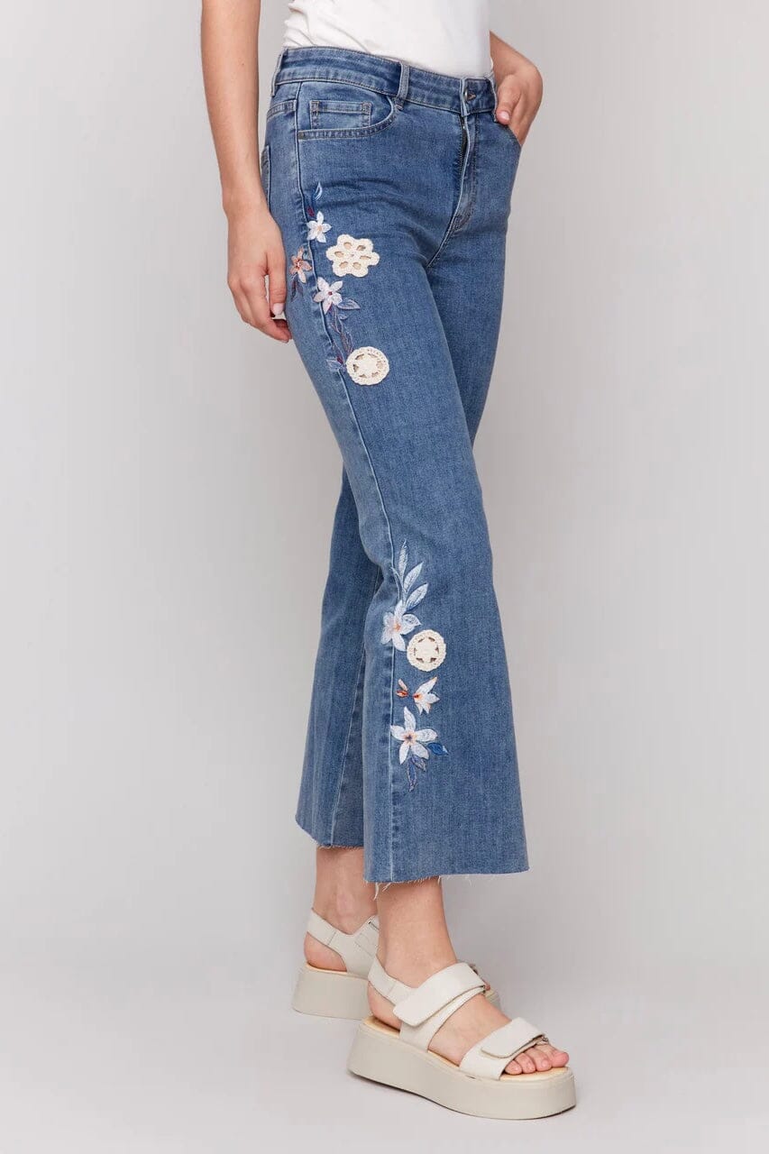 Embroidered Crochet Denim Pant BOTTOMS CHARLIE B 