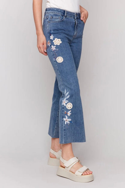 Embroidered Crochet Denim Pant BOTTOMS CHARLIE B 