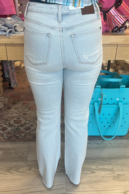 Mid Rise Destroy &amp; Frey Hem Bootcut JEANS JUDY BLUE 