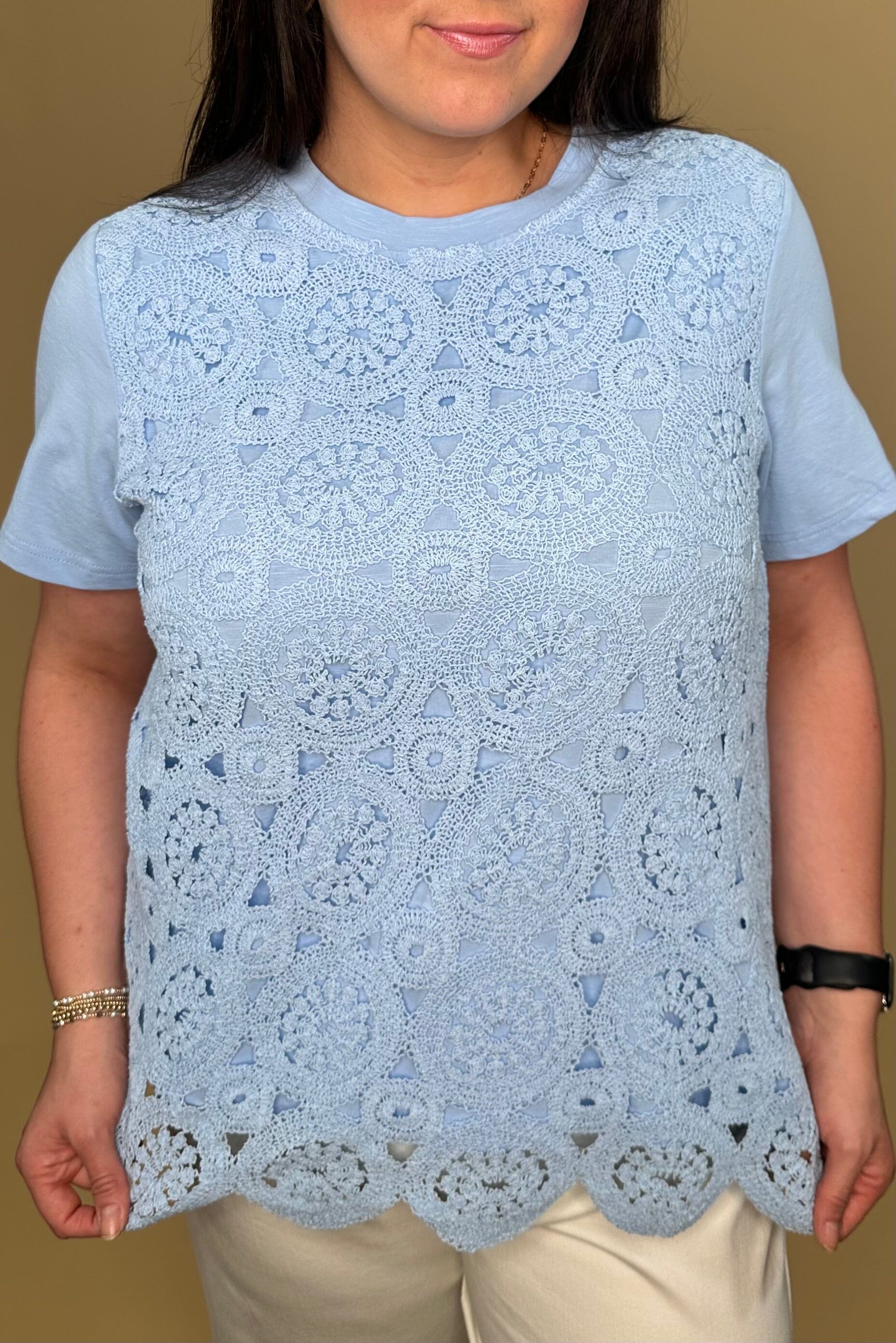 Short Sleeve Tee w/Crochet Front - Blue MISSY TOP SPECIAL ZAC &amp; RACHEL 