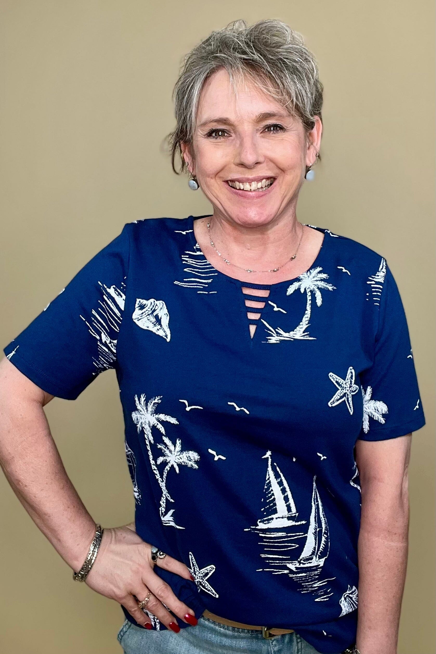 Short Sleeve Nautical V-Neck MISSY TOP SPECIAL SOUTHERN LADY 