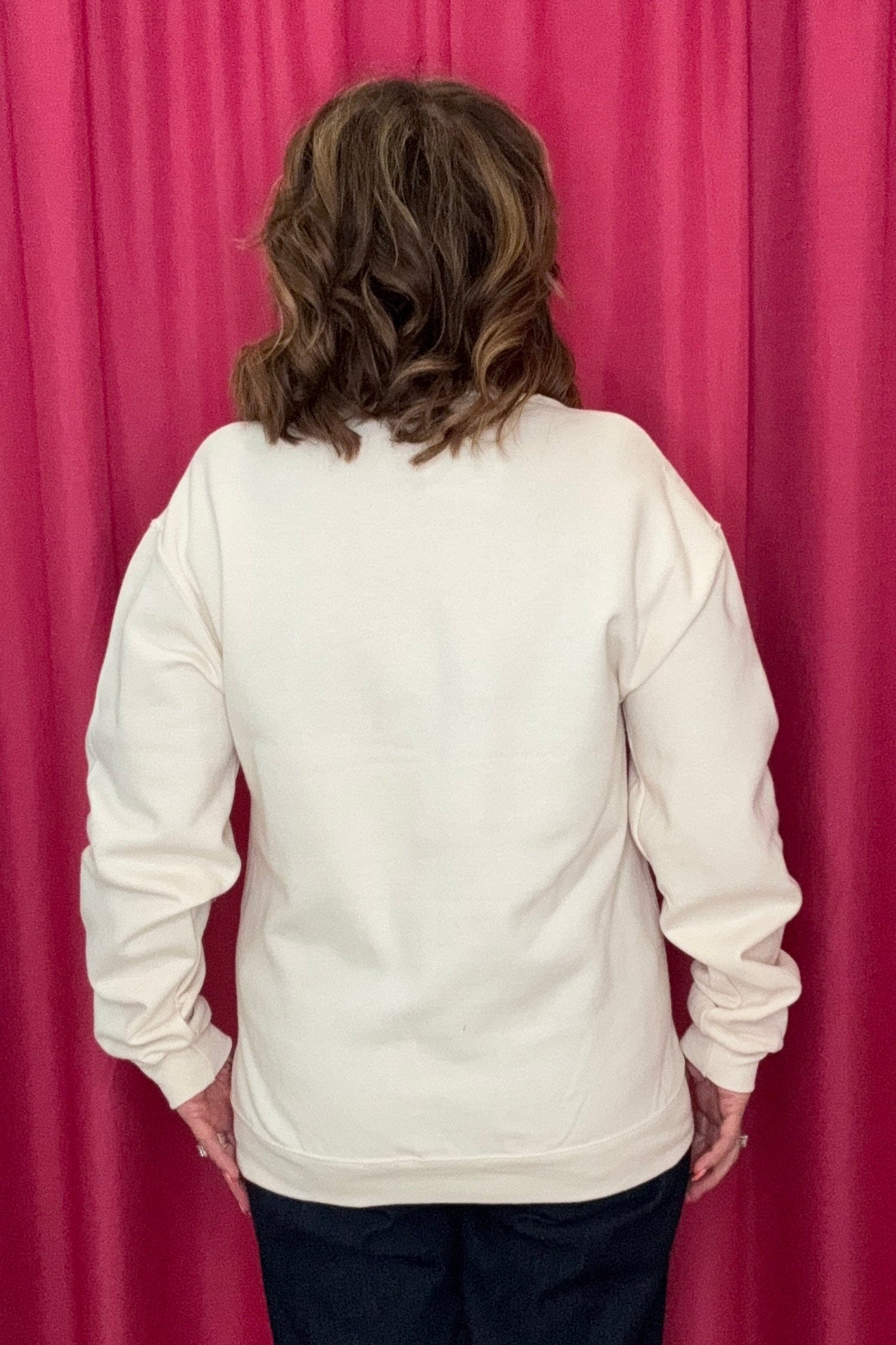 Santa Holding a Bow Sweatshirt MISSY BASIC KNIT SUGAR STITCH 