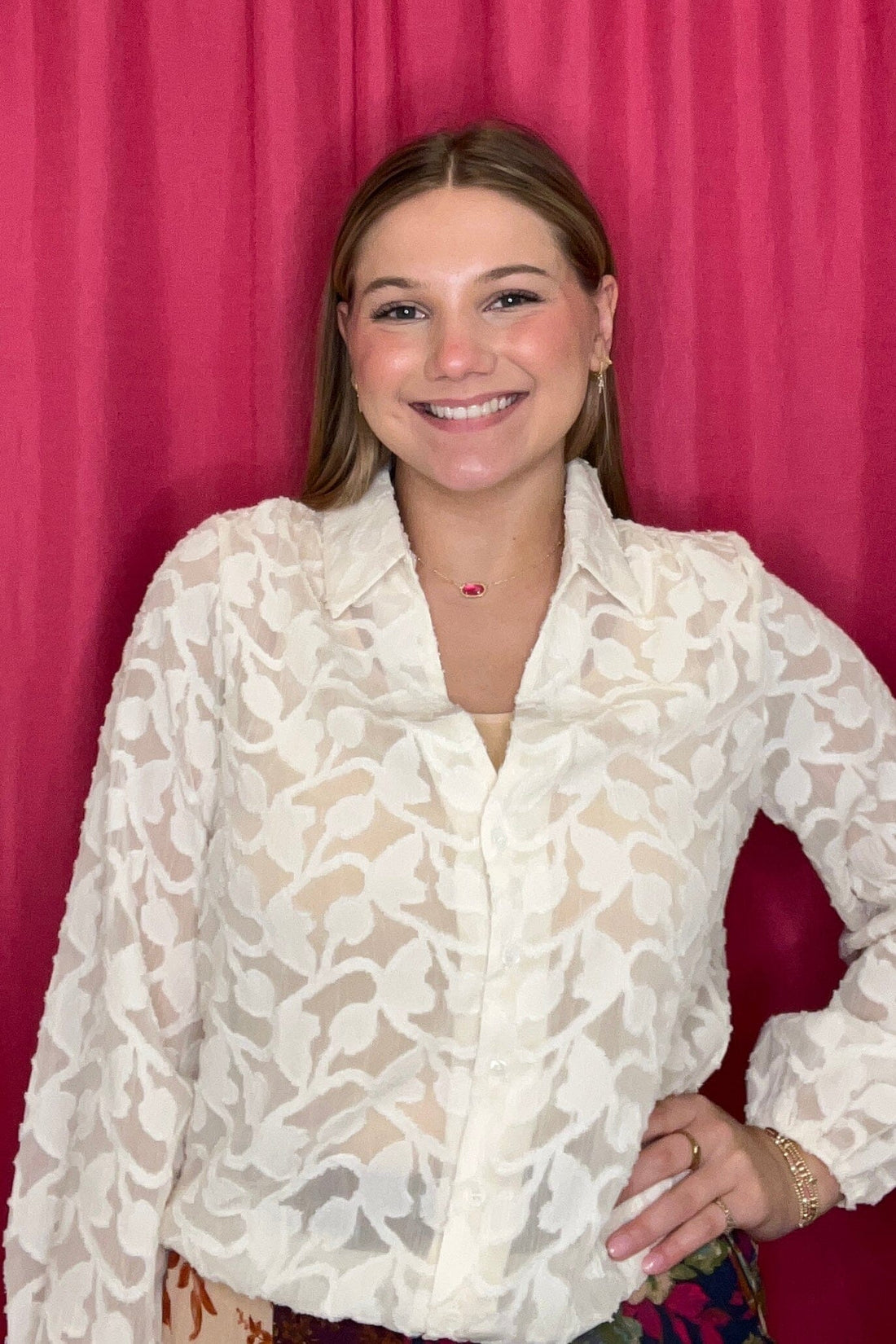 Long Sleeve Textured V-Neck Blouse JR TOP DRESSY ALLIE &amp; ROSE 