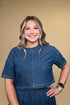 Cropped Denim Short Sleeve Top JRTOP CASUAL TOP BLUPEPPER 