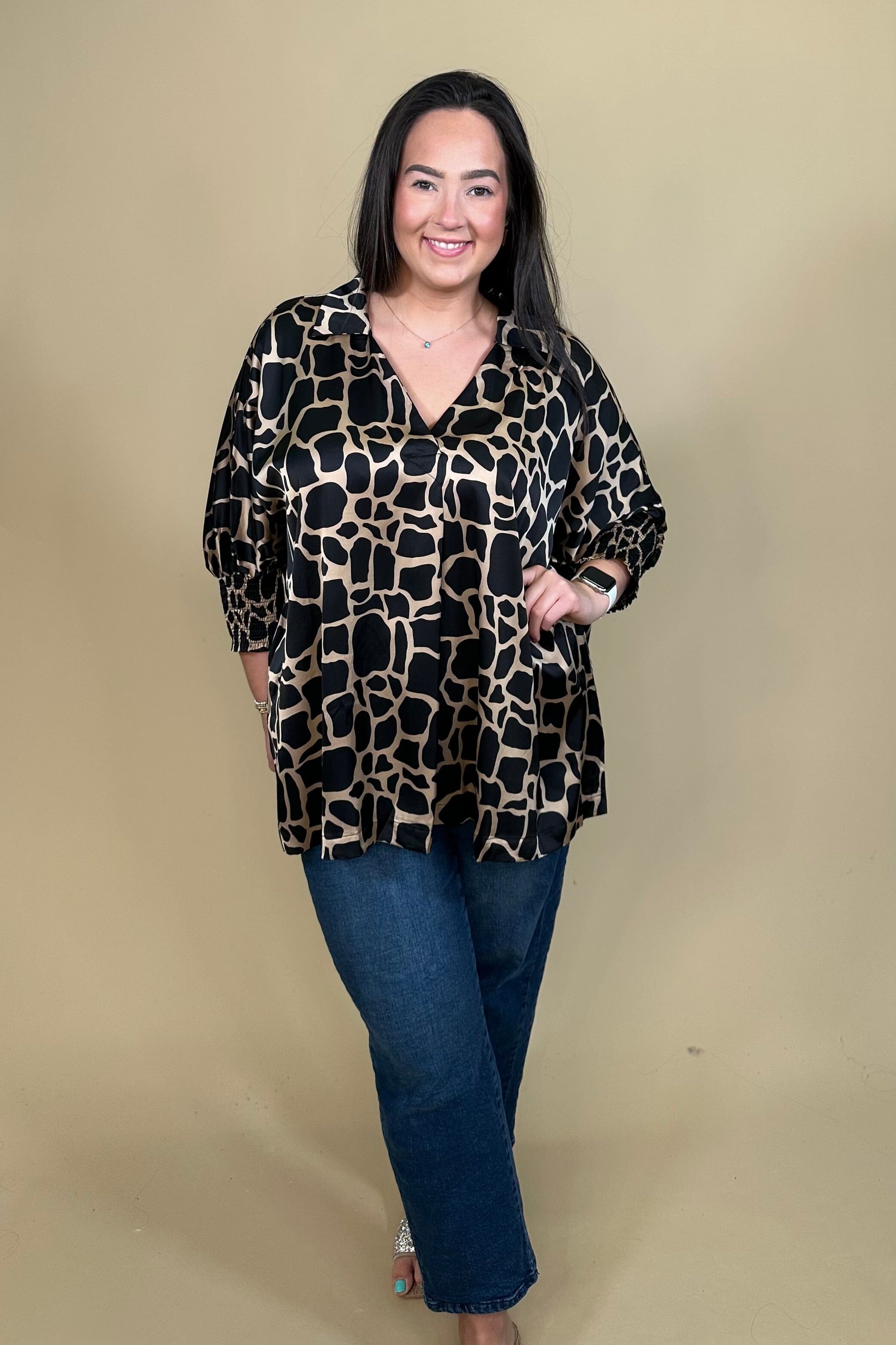 Satin Two Tone Giraffe Print Boxy Oversized Top JR TOP DRESSY UMGEE 