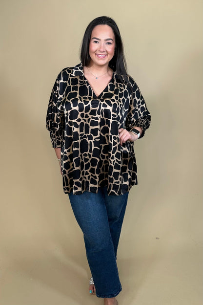 Satin Two Tone Giraffe Print Boxy Oversized Top JR TOP DRESSY UMGEE 