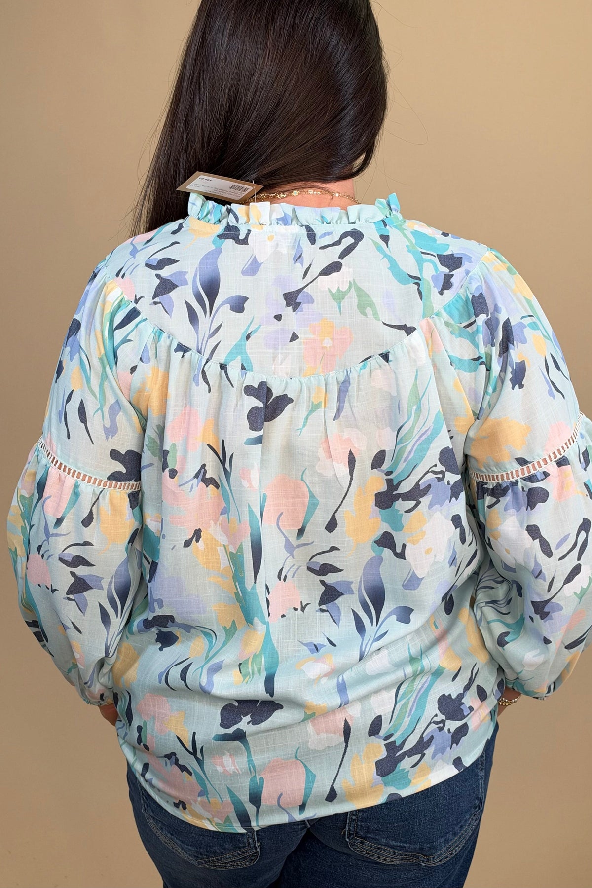 3/4 Sleeve Printed Top w/Ruffle Collar MISSY TOP SPECIAL KEREN HART 