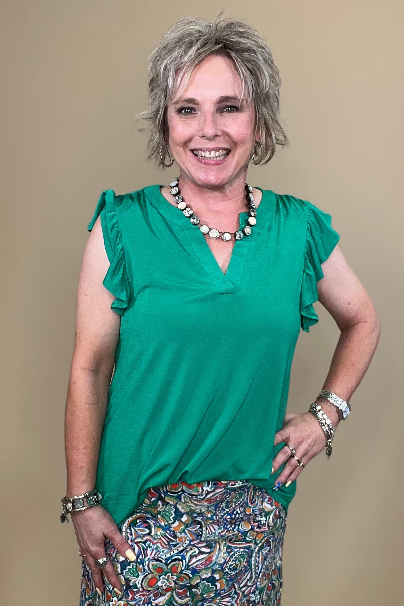Cap Sleeve w/Ruffle V-Neck JR TOP DRESSY DEAR SCARLETT 