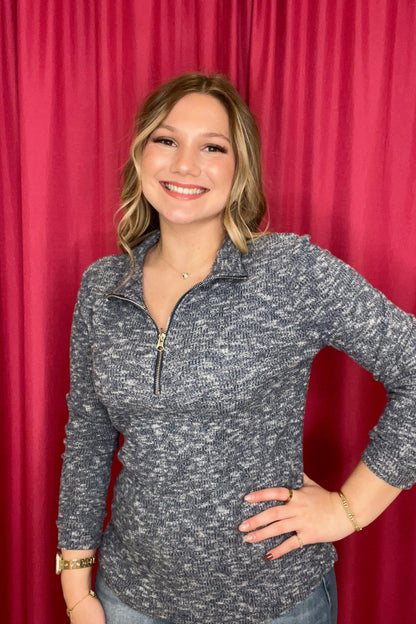 Long Sleeve Mock Neck Quarter Zip MISSY TOP SPECIAL KEREN HART 