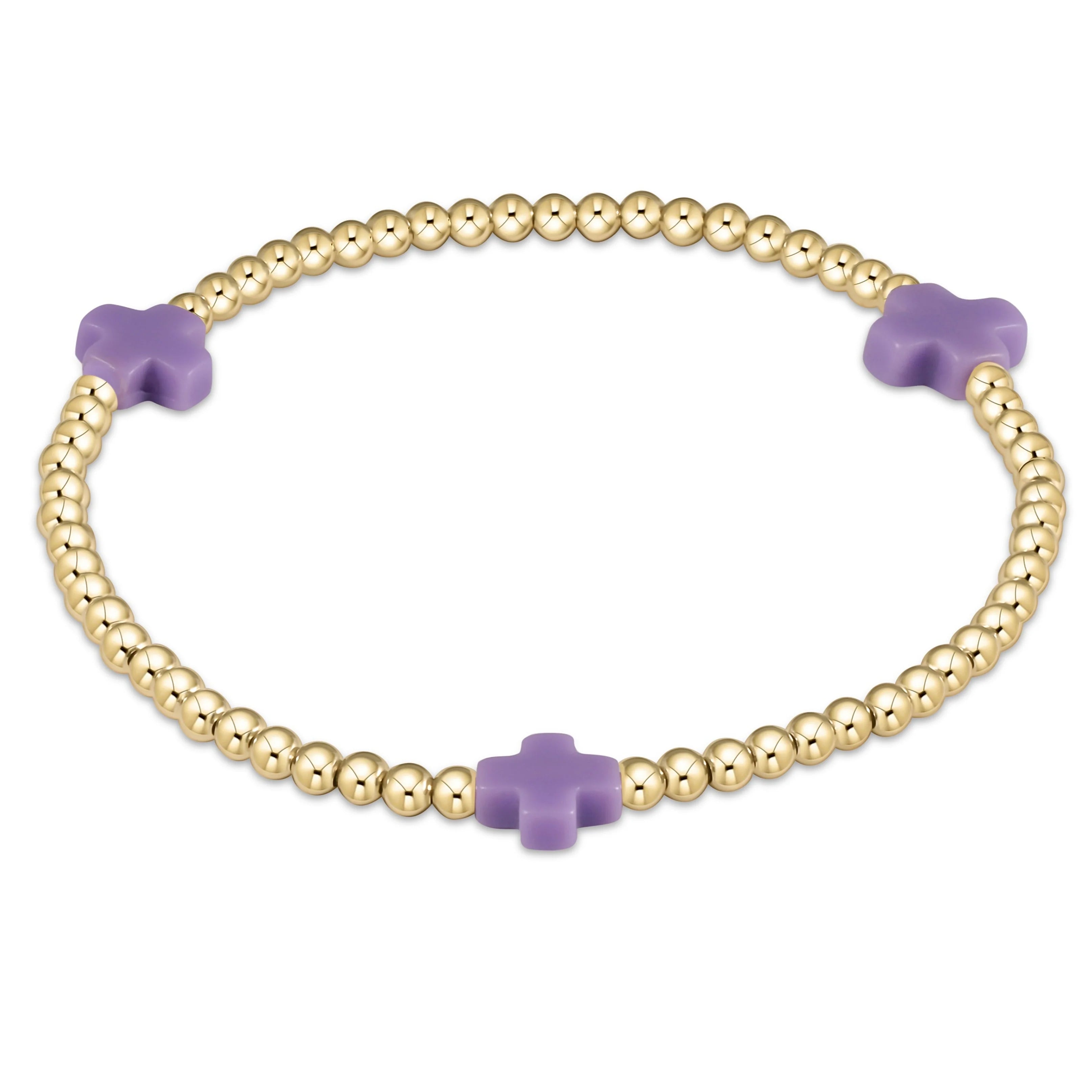 Enewton Signature Cross Gold Pattern 3mm Bead Bracelet- Purple