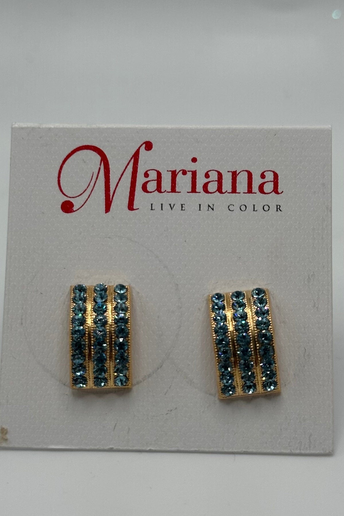 Stud Earrings with Embellished Slide Rectangles in "Aquamarine" - Yellow Gold BETTERBRANDJEWELRY MICHALSMARIANA 