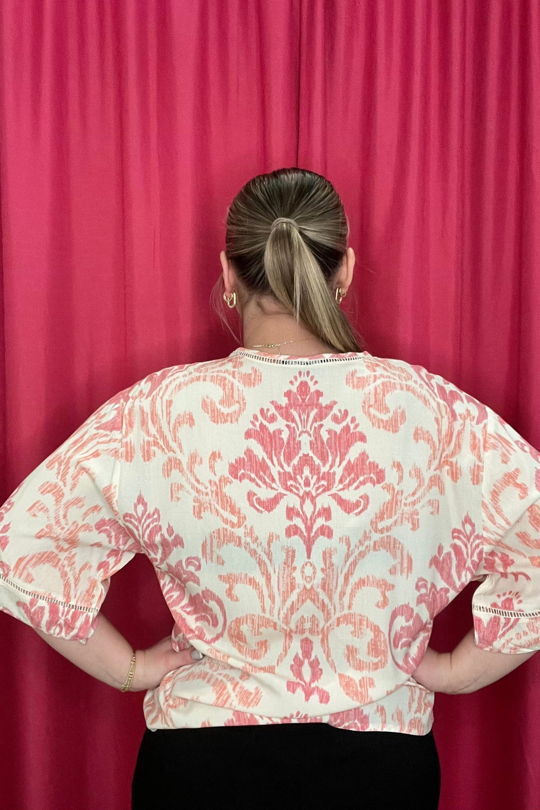 Printed Wide Elbow Sleeve V-Neck Blouse MISSY TOP SPECIAL CHARLIEB 