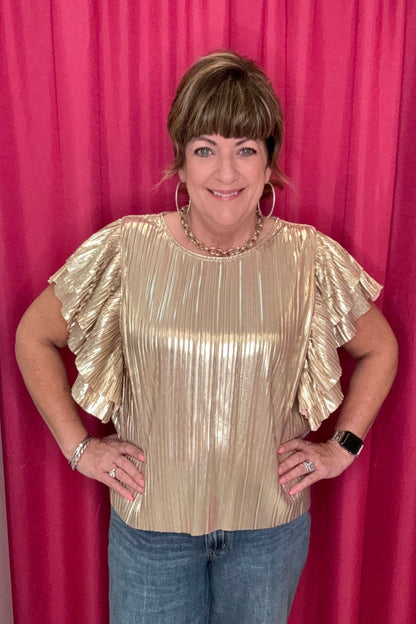 Flutter Sleeve Pleated Top JR TOP DRESSY GLAM 