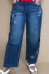 Elastic Band Slouchy Crop Barrel Star Patch Detail Jeans BOTTOMS RISEN 