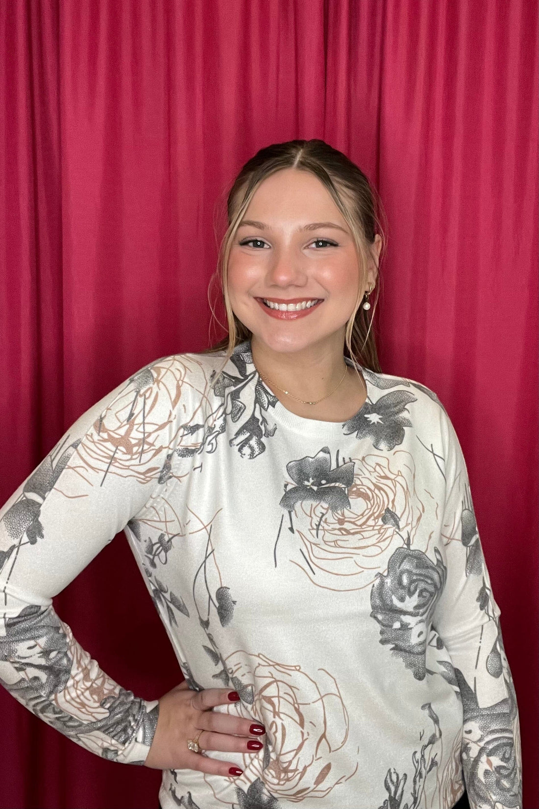 Long Sleeve Scoop Neck Printed Top MISSY TOP SPECIAL KEREN HART