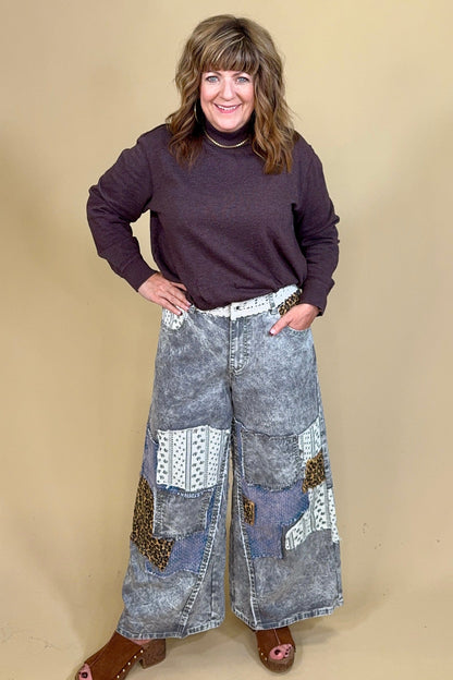 Patchwork Woven Wide Leg Pants BOTTOMS:~~Unassigned~~ POL CLOTHING 