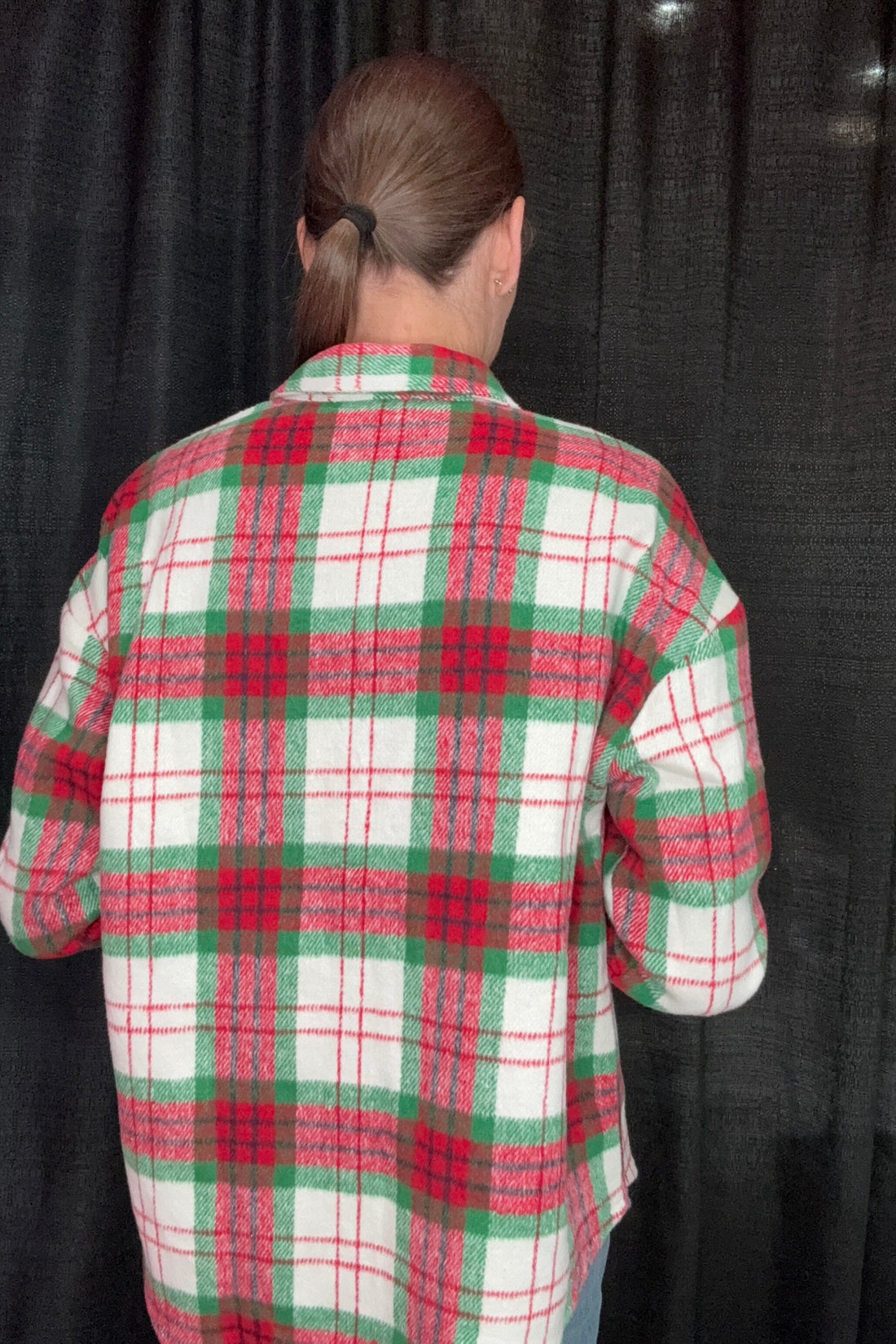 Long Sleeve Button Down Plaid Shacket w/Front Pockets OUTFIT COMPLETER SHE&amp;SKY 
