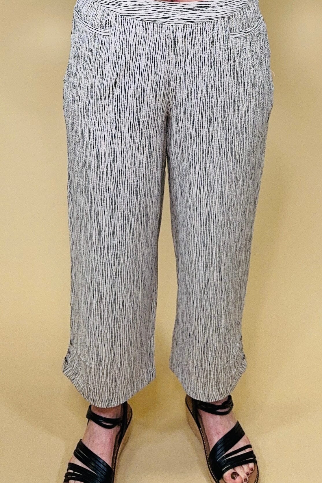 Crinkle Crepe Stripe Pleat Button Capri BOTTOMS HABITAT 