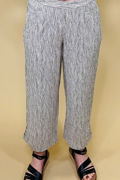 Crinkle Crepe Stripe Pleat Button Capri BOTTOMS HABITAT 
