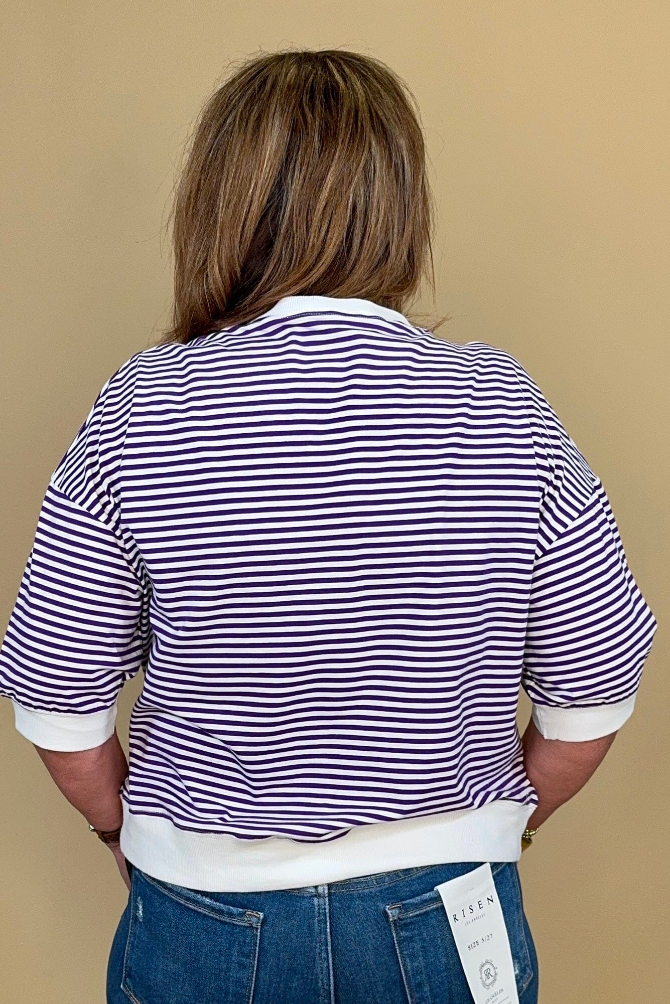 Stripped Contrast Trim Top JRTOP CASUAL TOP ZENANA 