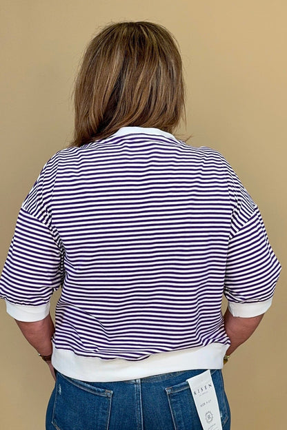 Stripped Contrast Trim Top JRTOP CASUAL TOP ZENANA 