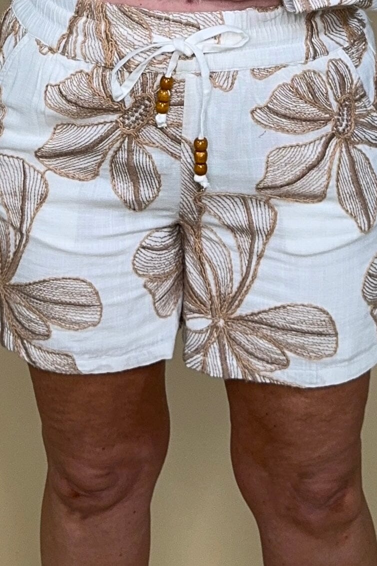 Embroidered Pull On Short w/Drawcord &amp; Beads BOTTOMS TRIBAL 