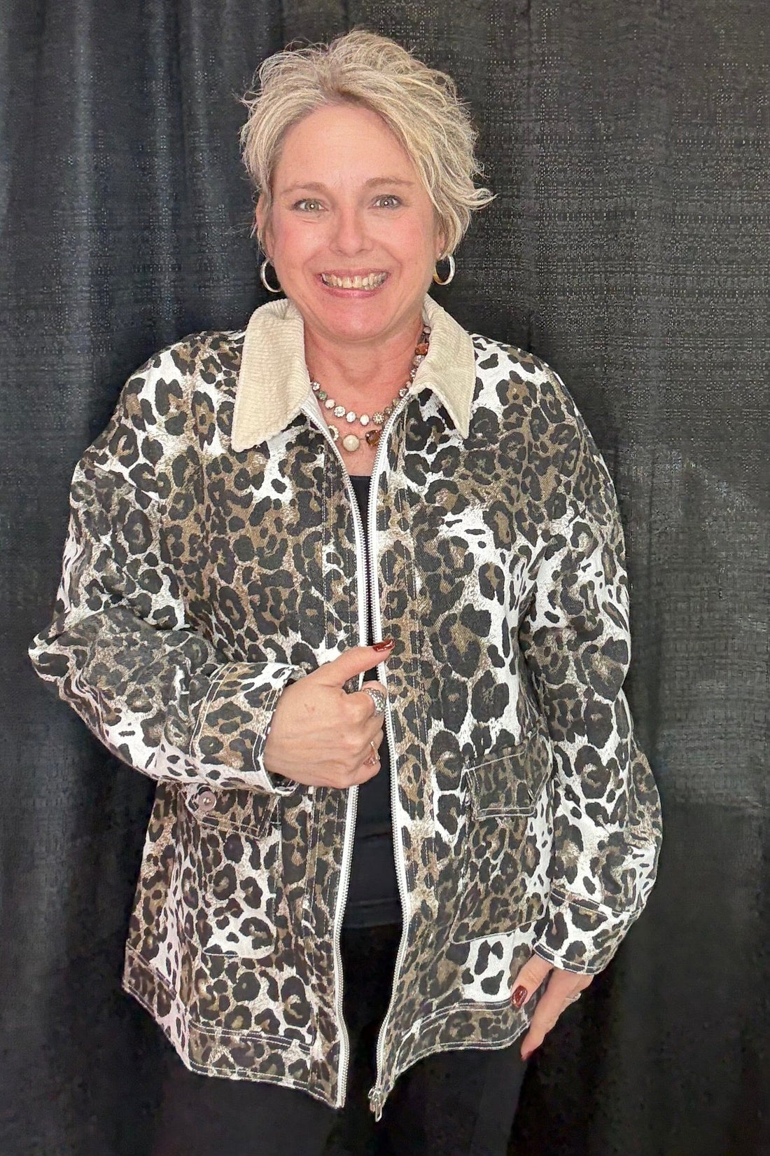 Long Sleeve Leopard Jacket w/Collar OUTFIT COMPLETER VERYJ 