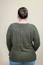 Ribbed Hacci Sweater w/ Pocket - Olive JRTOP CASUAL TOP:~~Unassigned~~ ZENANA 