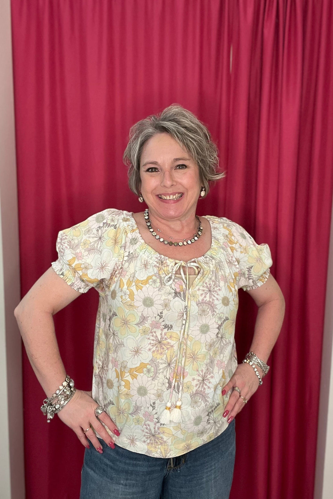 Short Sleeve Tie Neck Woven Top MISSY TOP SPECIAL LIVERPOOL 