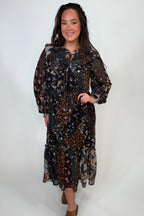 Mixed Print Drama Dress w/ Smocking Details DRESS:~~Unassigned~~ TRIBAL 
