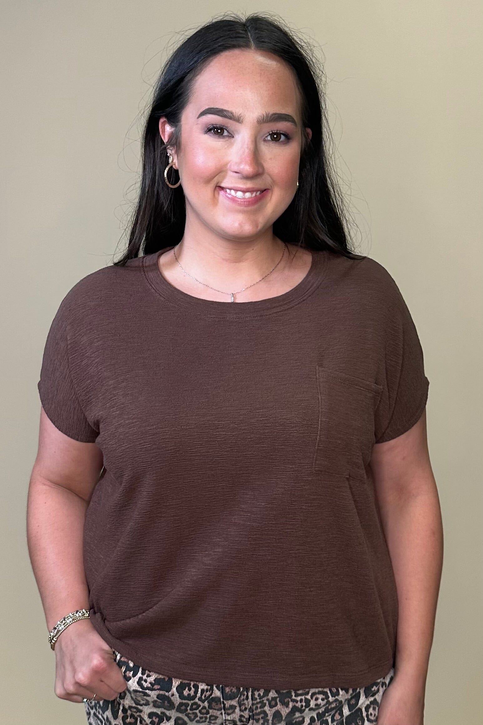 Slub Relaxed Crop Top JR TOP DRESSY ZENANA BROWN S 