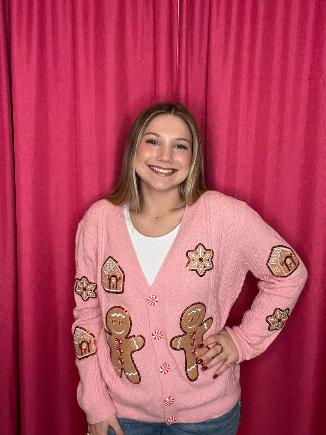 Pink Gingerbread Man Cardigan OUTFIT COMPLETER SOUTHERN GRACE