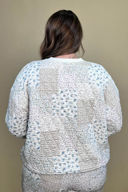 Floral Patchwork Long Sleeve Knit Top JRTOP CASUAL TOP BLUPEPPER 