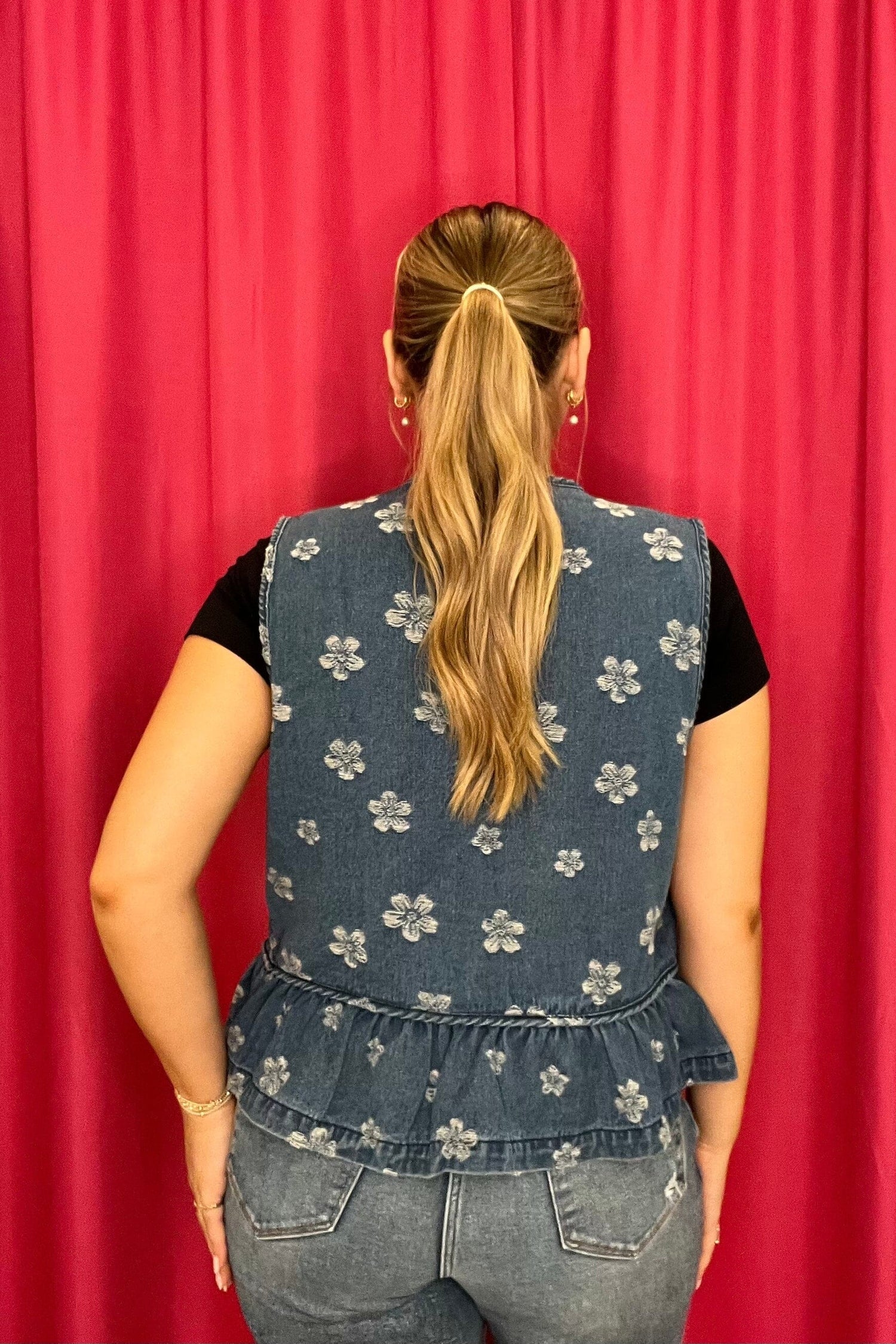Denim Vest w/Flowers and Ties &amp; Ruffle OUTFIT COMPLETER JODIFL 