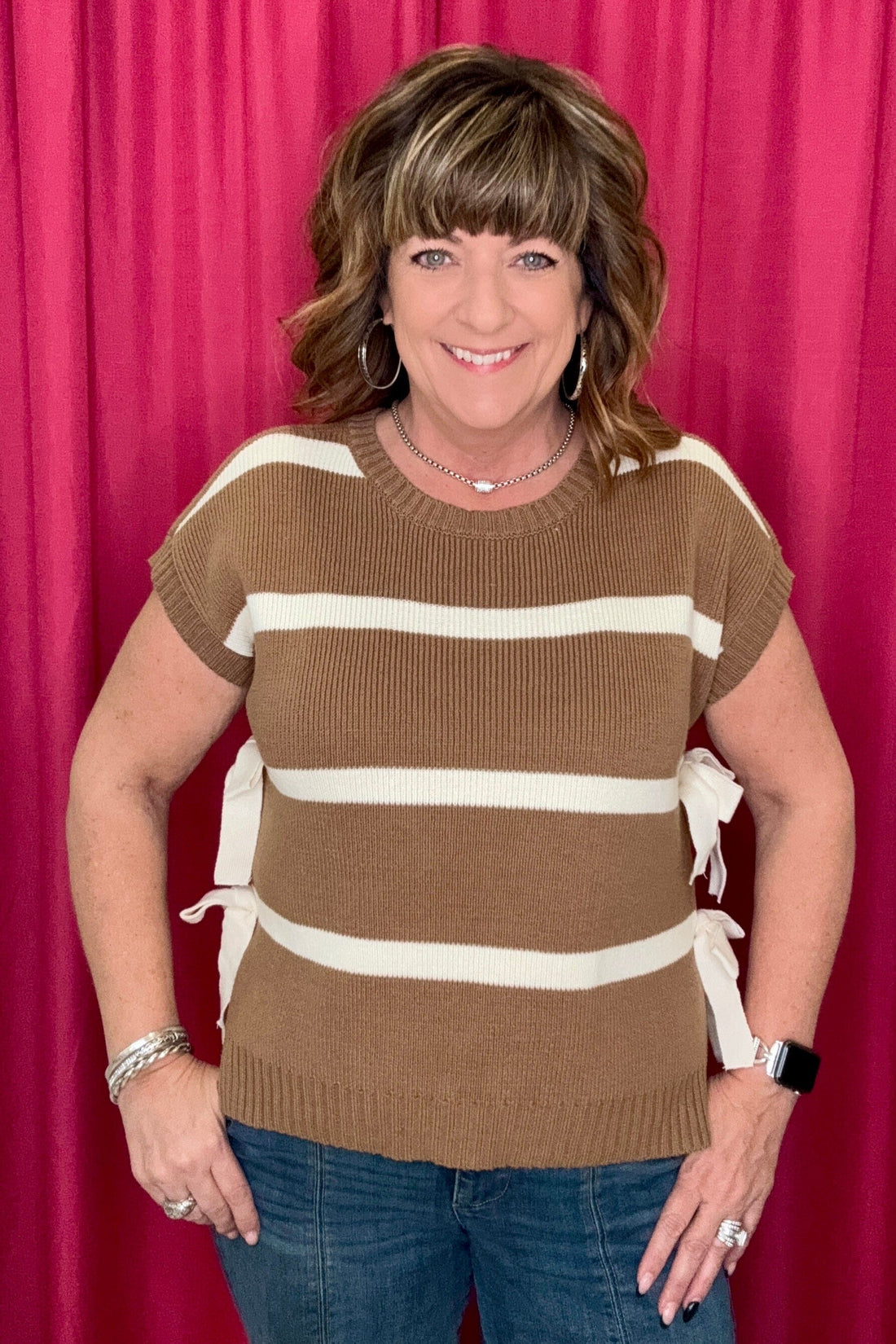 Short Sleeve Sweater w/Side Ties JRTOP CASUAL TOP BLUPEPPER BRW L 