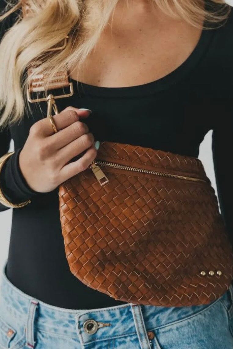 Westlyn Diagonal Woven Bum Bag-Brown HANDBAGS PRETTY SIMPLE 