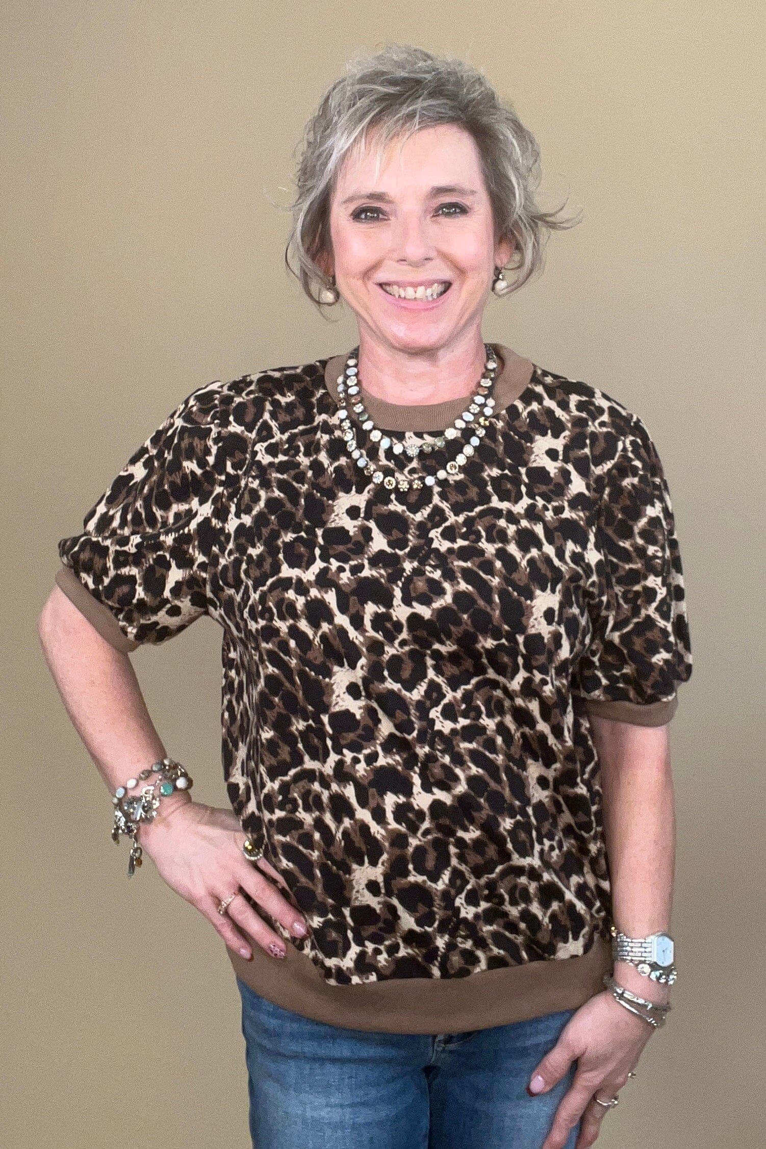 Leopard Print Puff Sleeve Top JR TOP DRESSY:~~Unassigned~~ SOUTHERN GRACE 
