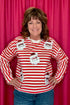 Long Sleeve Striped Top w/Sequin Santa Patches MISSY BASIC KNIT SUGAR STITCH 