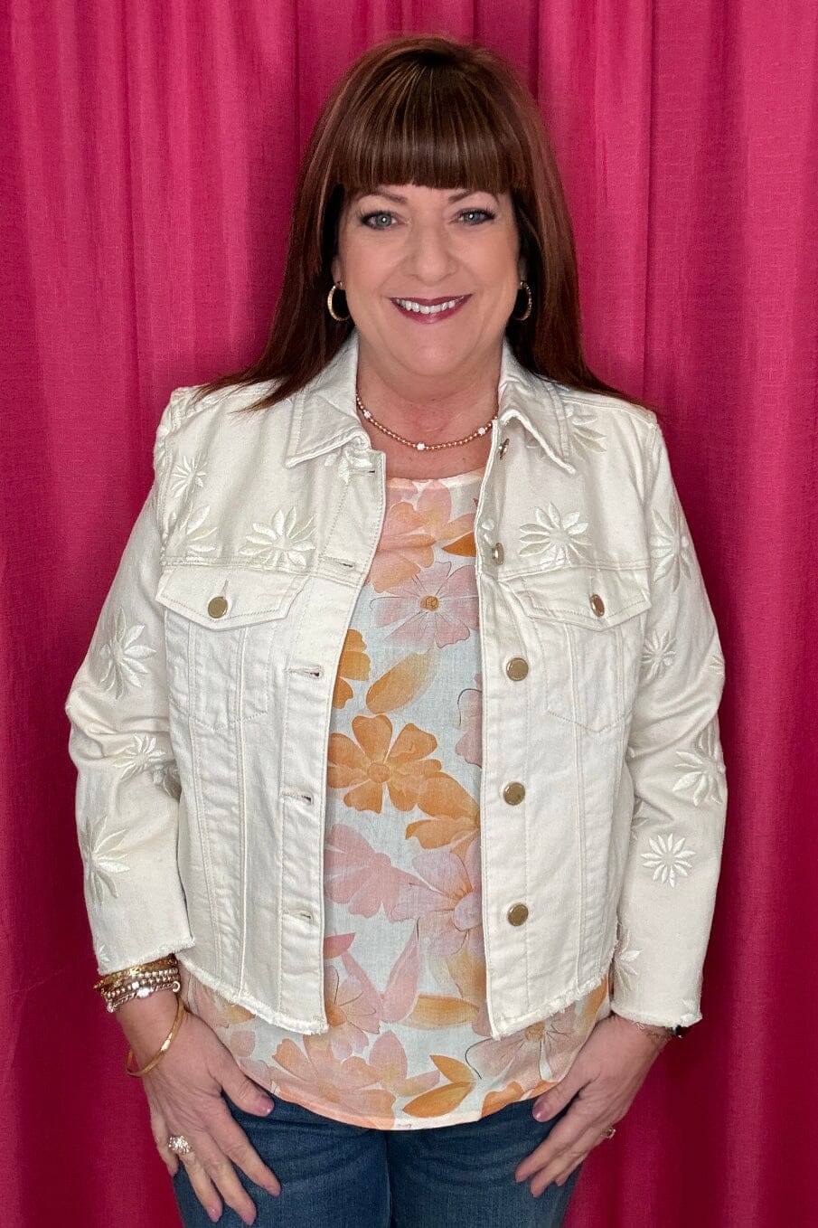 Embroidered Floral Jacket with Fray Hem &amp; Wide Sleeve OUTFIT COMPLETER LIVERPOOL 