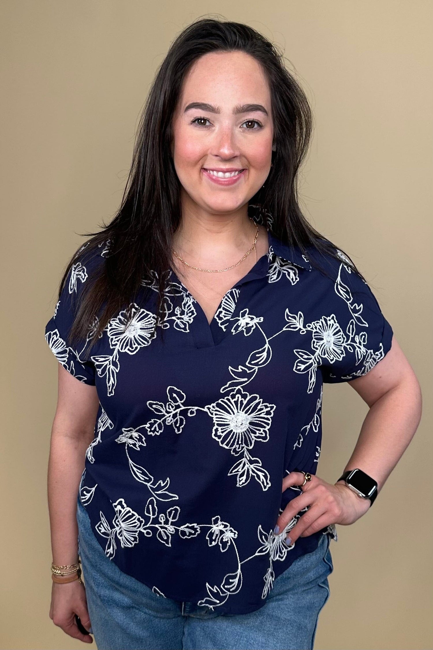 Cap Sleeve Button Down w/Collar &amp; Embroidery MISSY TOP SPECIAL ZAC &amp; RACHEL 