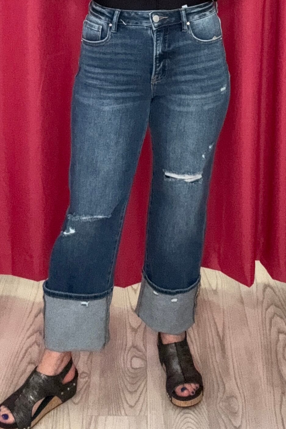 Tummy Control High Rise Straight Leg w/Distress JEANS RISEN 