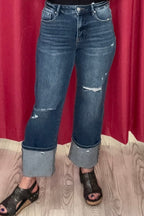 Tummy Control High Rise Straight Leg w/Distress JEANS RISEN 