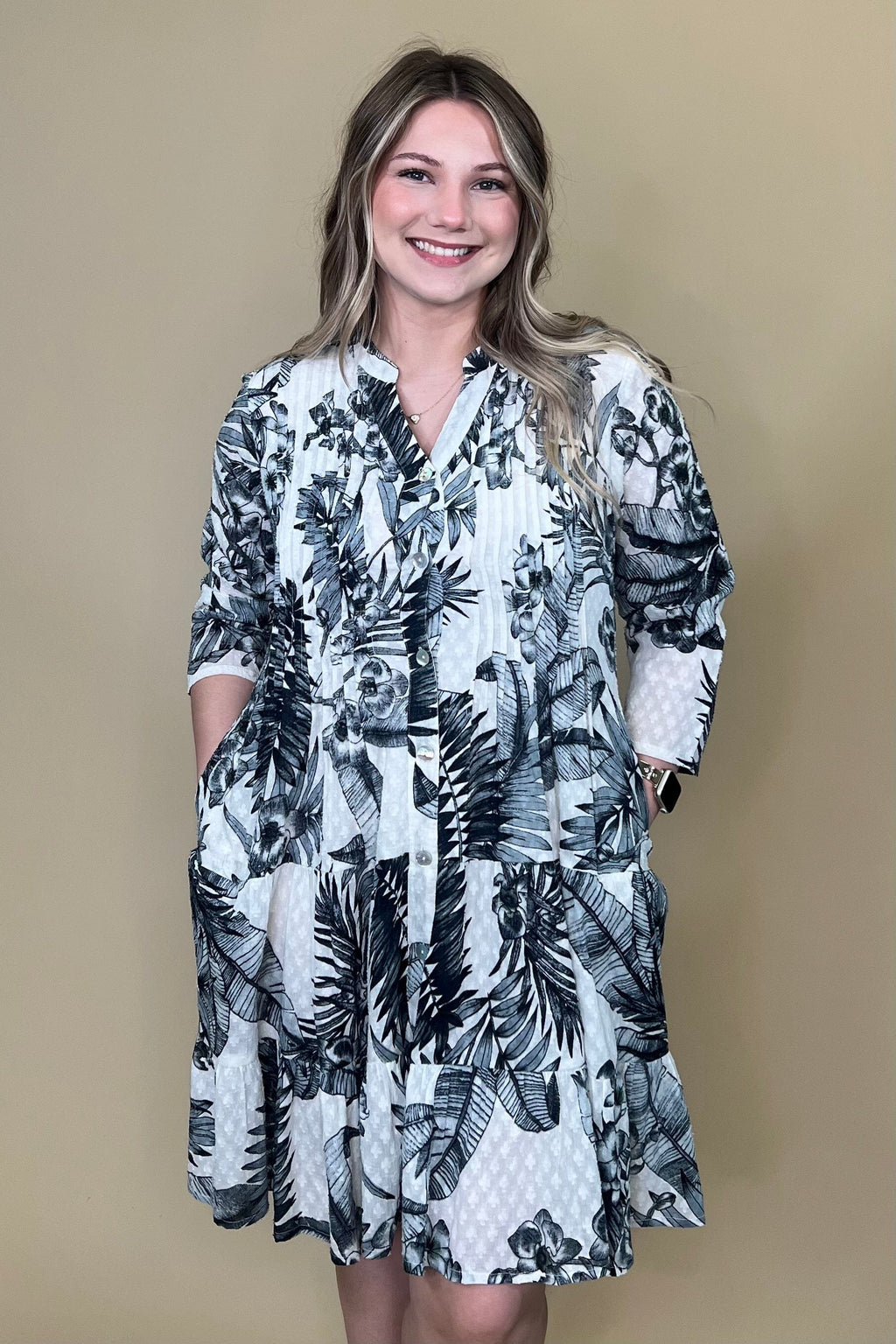Textured Printed Button Down Dress DRESS PARSLEY & SAGE 