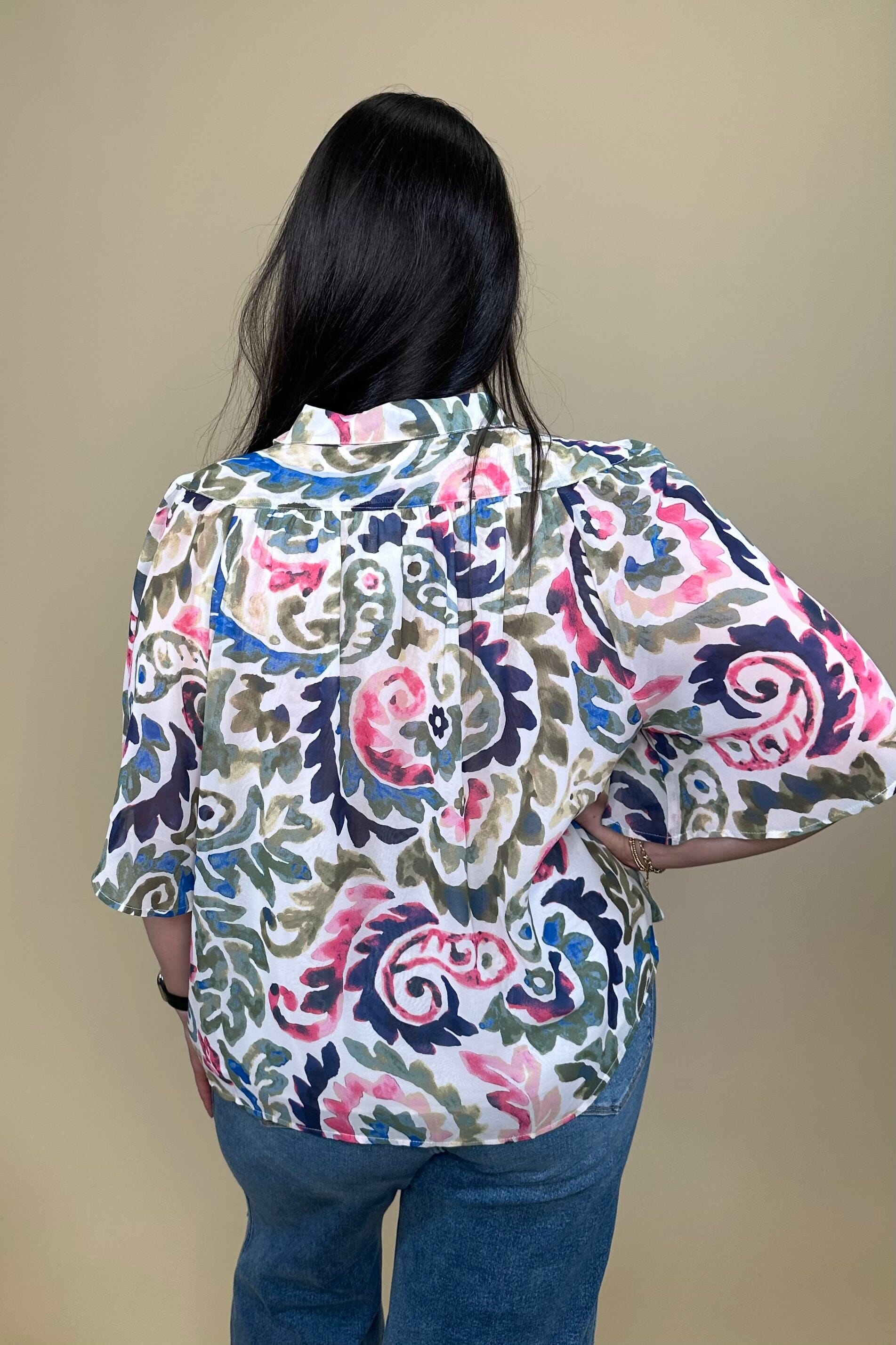 Floral Flutter Sleeve Button Down Collared Top MISSY TOP SPECIAL ZAC &amp; RACHEL 