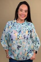 3/4 Sleeve Printed Top w/Ruffle Collar MISSY TOP SPECIAL KEREN HART 
